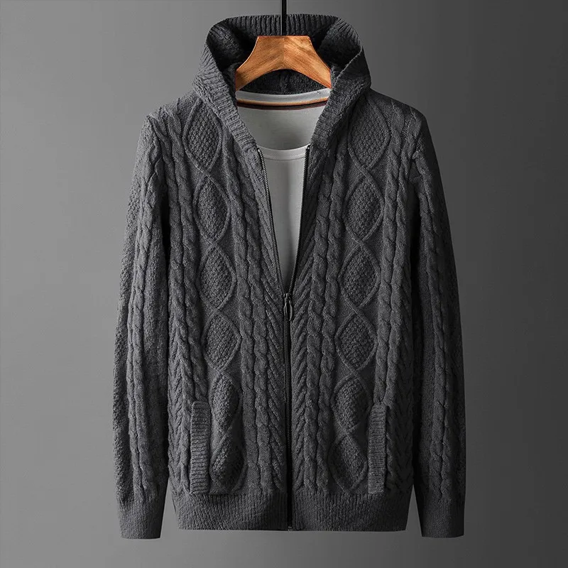 2022 100% Cotton Hooded Male Sweaters Luxury Solid Color Zipper Casual Mens Sweaters Plus Size 4xl Slim Fit Man Sweaters