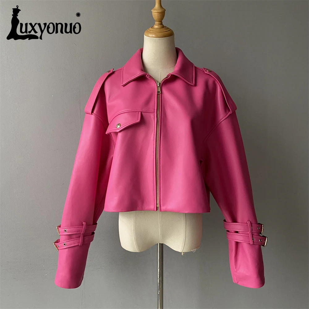 Женское пальто Luxyonuo из овчины осенняя Дамская куртка натуральной кожи Модные