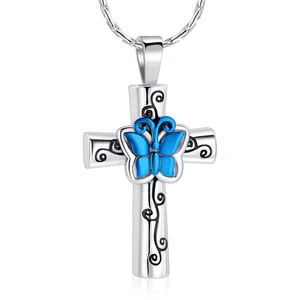 316L Stainless Steel 2022 New Fashion Jewelry Cross Butterfly Cremation Urn Pendants Necklaces For Women