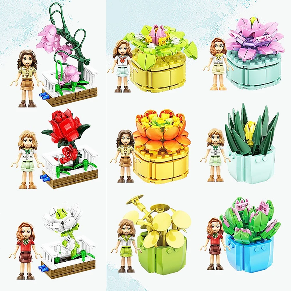 

Potted Plant Succulent Building Block Cute Kawaii Cartoon Flowers Assembled Toy Flower Growers Collect Souvenirs Children's Gift