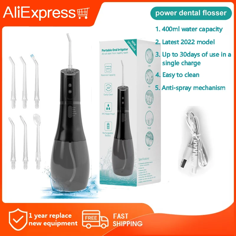 

Portable Oral Irrigator Dental USB Rechargeable Teeth Whitening 5 Modes IPX7 Waterproof Water Flosser Cleaning 400ML Water Tanks