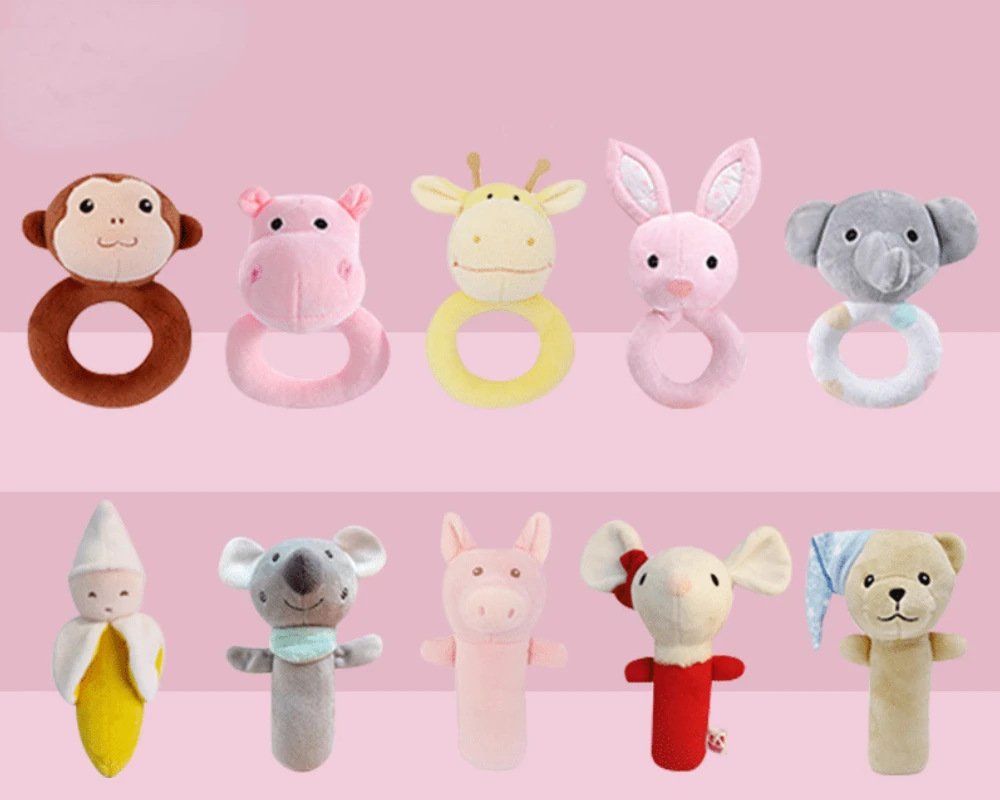 

0-12 Months Newborn Baby Rattles Cartoon Animal Hand Bell Rattle Soft Plush Rattle Mobiles Baby Toys Infant Toddler Bebe Toys