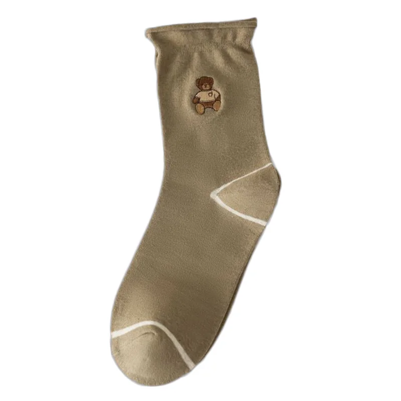 5 Pairs Animal Embroidery Kawaii Socks Women Cartoon Bear Cotton Winter Long Socks Fashion Street Style Lady Sokken Chaussettes