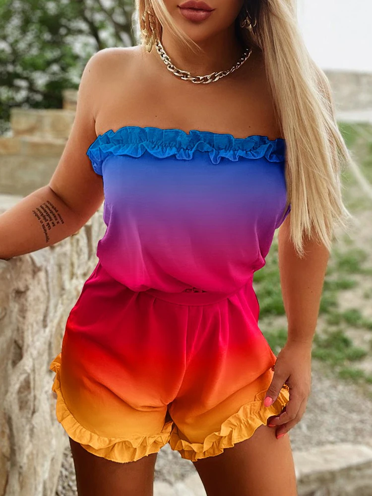 Shein Chicme женский комбинезон 2022 боди пастельные оборки подол с открытой спиной