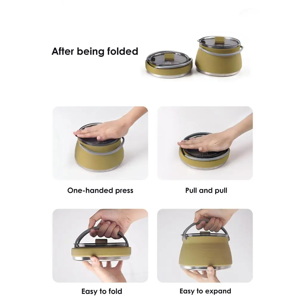 

Outdoor Camping Kettle Portable Folding Silicone Kettle Tea Pot Coffee Pot 1 Liter Multifunctional Travel Pot