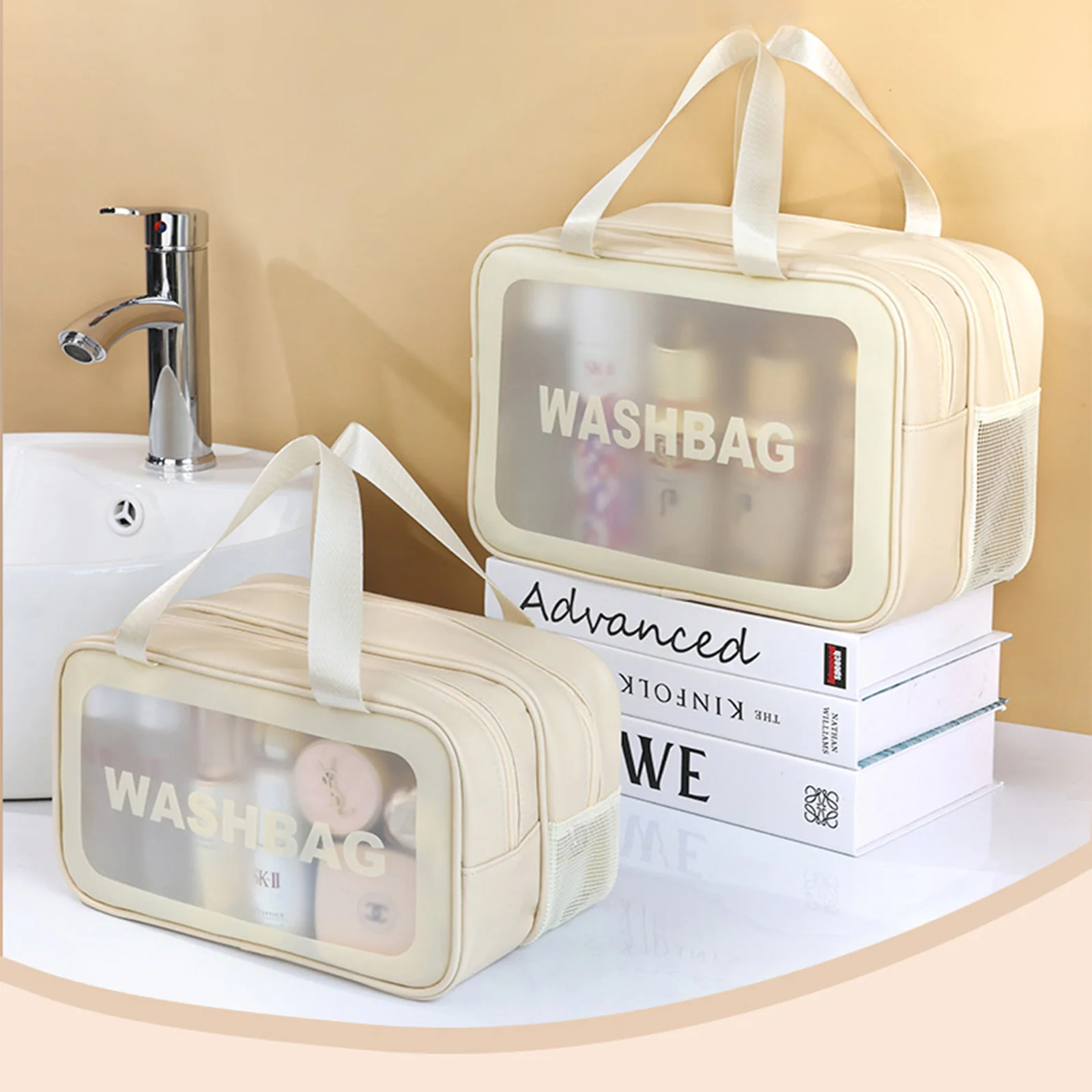 Portable PVC Double-Layer Dry-Wet Separation Partition Toiletry Bag for Cosmetics Storage Bathing Bag