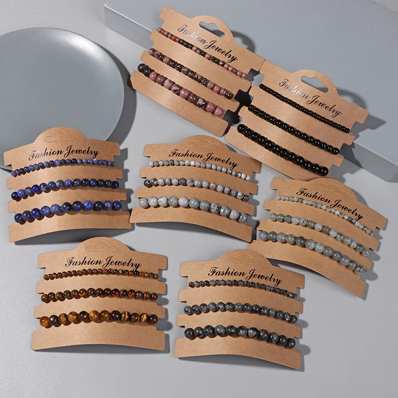 

4/6/8mm Natural Stone Bracelet Set Colorful Agates Malachite Turquoises Energy 3pcs/set Bracelets For Women Men Charm Jewelry