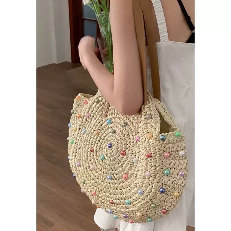Летняя женская модная сумка-тоут с жемчужным праздником и жемчугом большая