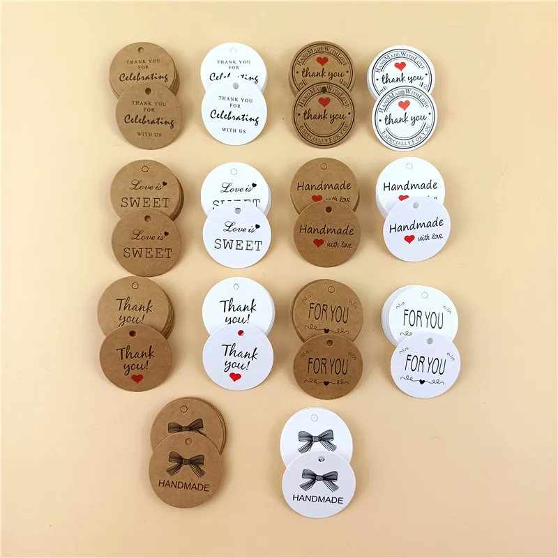 

100pcs/Lot Kraft Paper Hang Tags For Handmade Items Weddings Party Details Thank You Tags With 20m Hemp Strings Wholesale