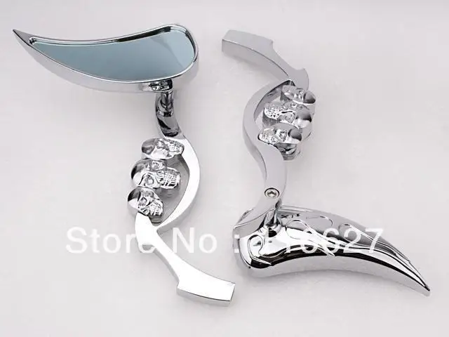 

Freeshipping Chrome 3D Skeleton Skull TearDrop Mirror For Kawasaki Ninja ZX6R Vulcan VN 500