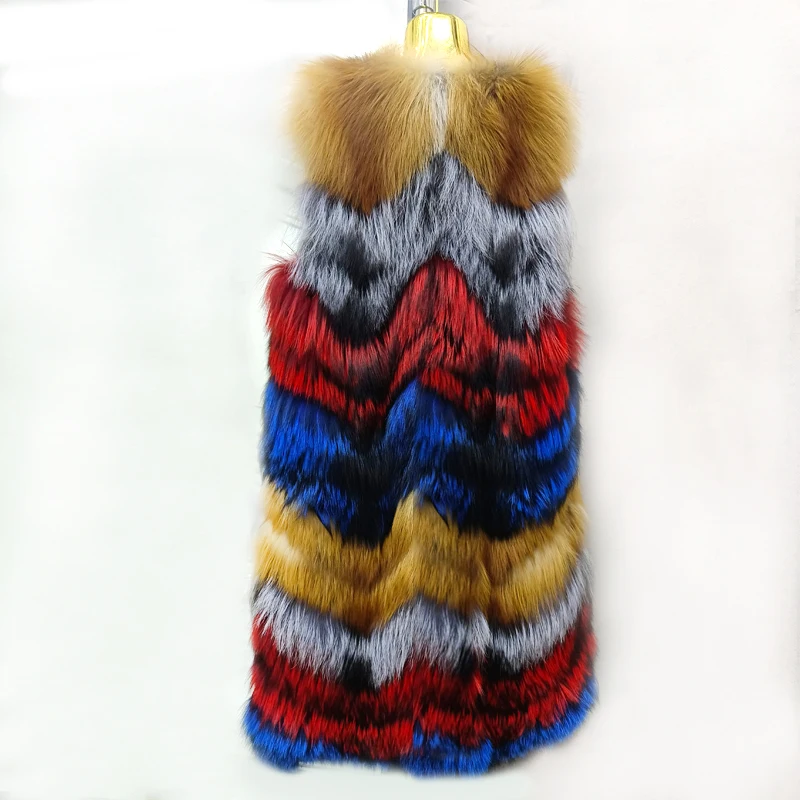 100% real fur luxury women's winter fashion style natural fur vest women's full fox fur vest color matching winter coat