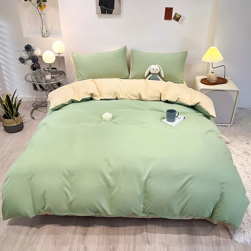 Solid Color Double Color Matching Bed Sheet Soft Comfortable Duvet Cover Set Bed Linen King Queen Twin Size Bedding Set