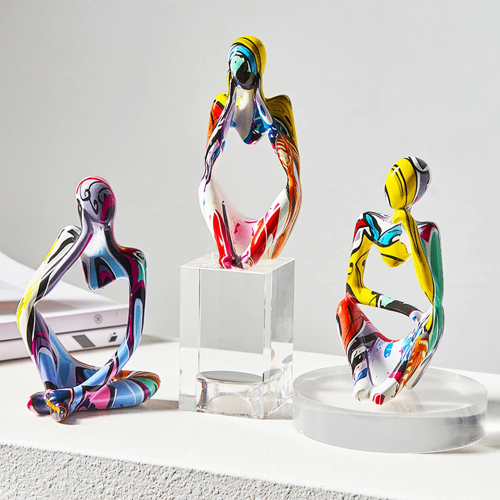 

Nordic Colorful Graffiti Sculpture Abstract Thinker Statue Living Room Decoration Desktop Decoration Home Decoration Statuette