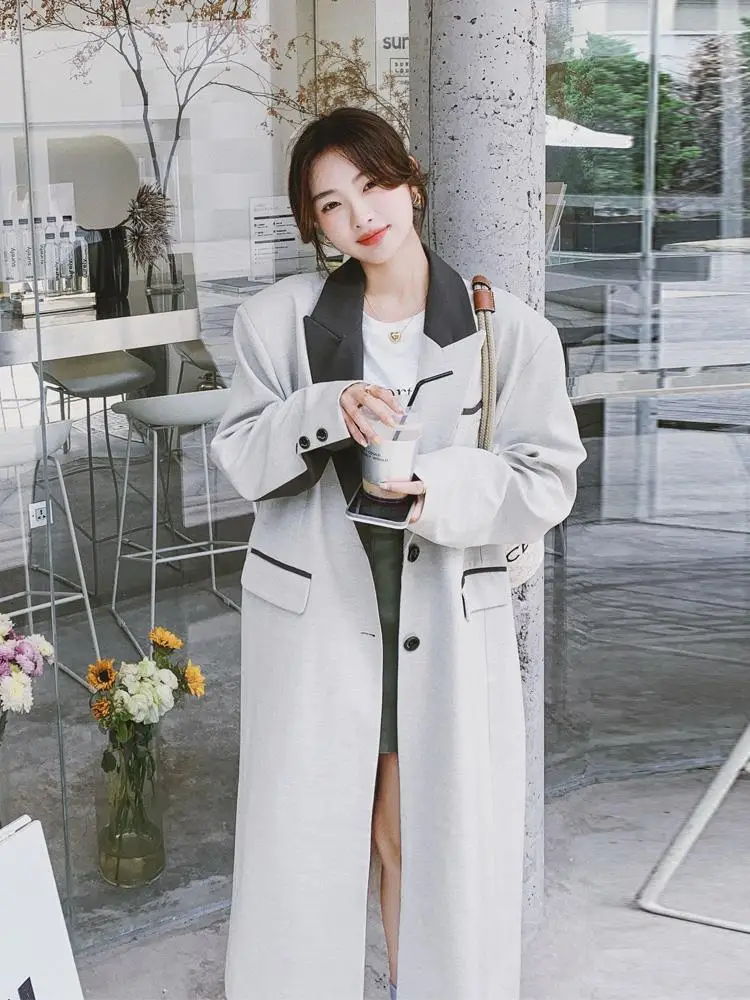 SuperAen New Korean Style Street Korean Spring and Autumn 2022 Patchwork Long Trench Coat