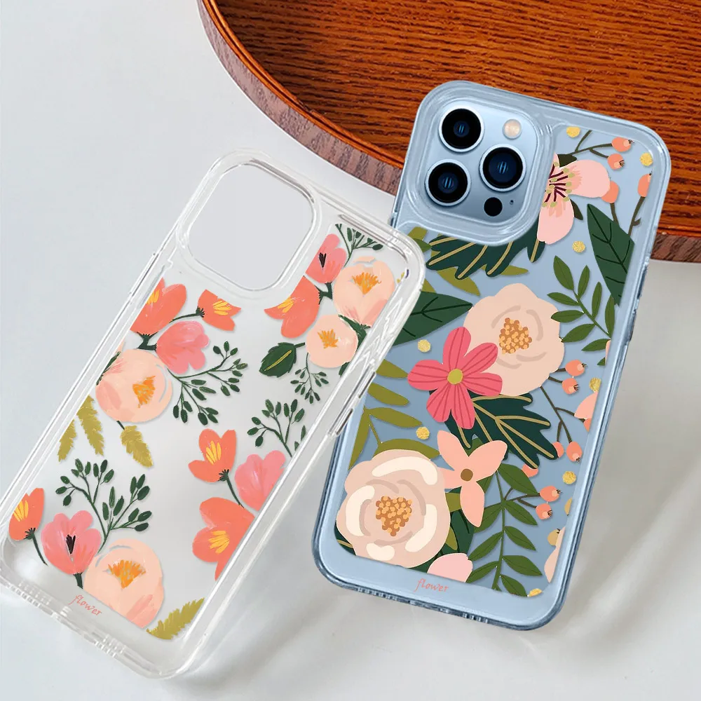 

Flower Phone Case for Iphone 13 12 Mini 11 Pro Max Cover for Iphone XS X XR Transparent PC+TPU Hard Fundas Protection Shell
