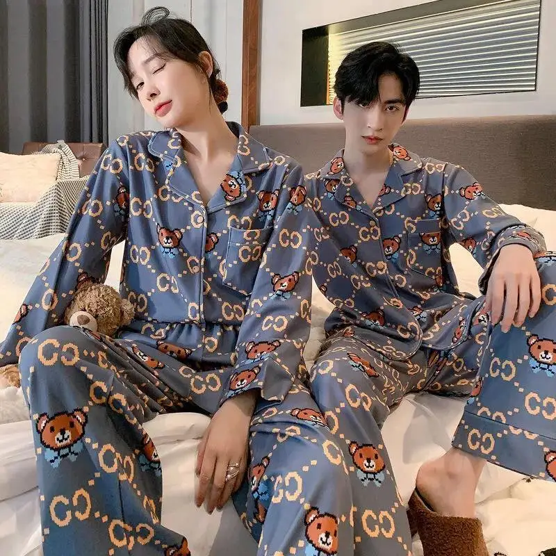 Paragraphs couple pajamas age season long sleeve thin cartoon brim summer lady leisurewear suit men