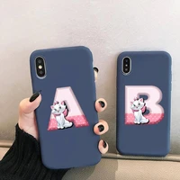 marie cat custom letters phone case for iphone 13 12 mini 11 pro xs max x xr 7 8 6 plus candy color blue soft silicone cover