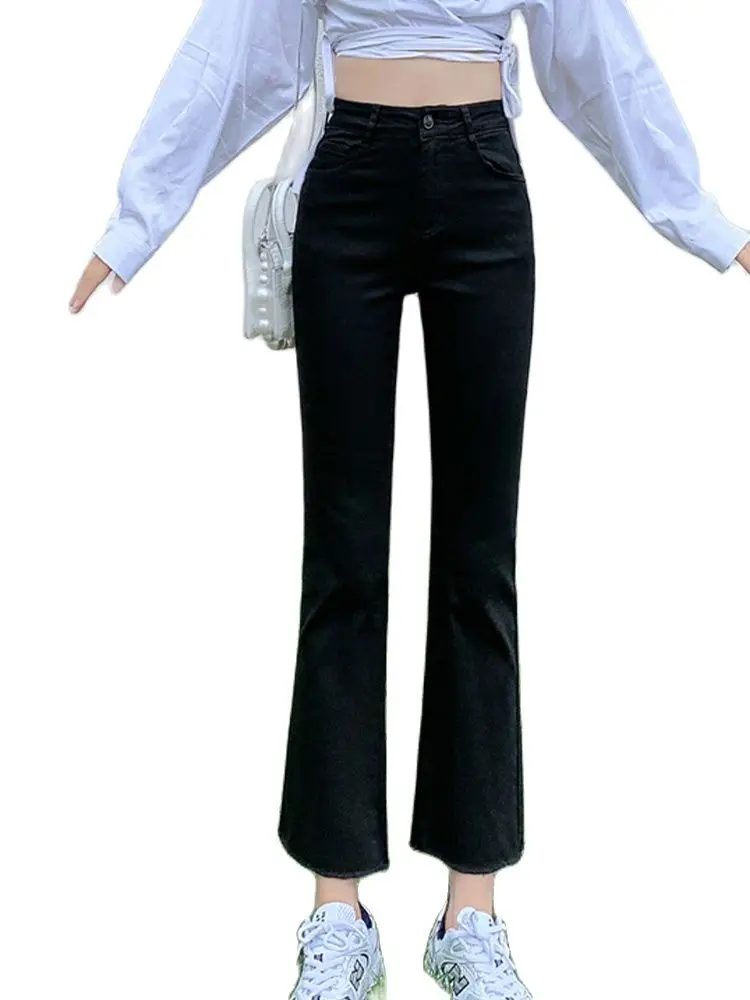 

Retro Jeans High Waist Elastic Thin Straight Flared Cropped Pants 2022 Summer New Korean Fashion Women'S Clothing