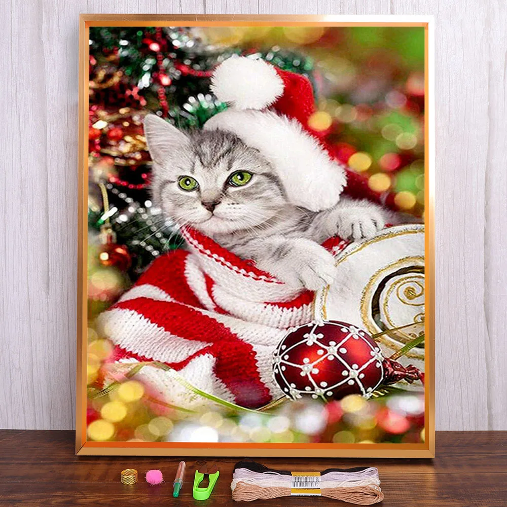 

Набор для вышивки крестиком 11CT, Рождественская ткань с изображением животных, кошек, нитки DMC, рукоделие, шитье, рукоделие, вязание