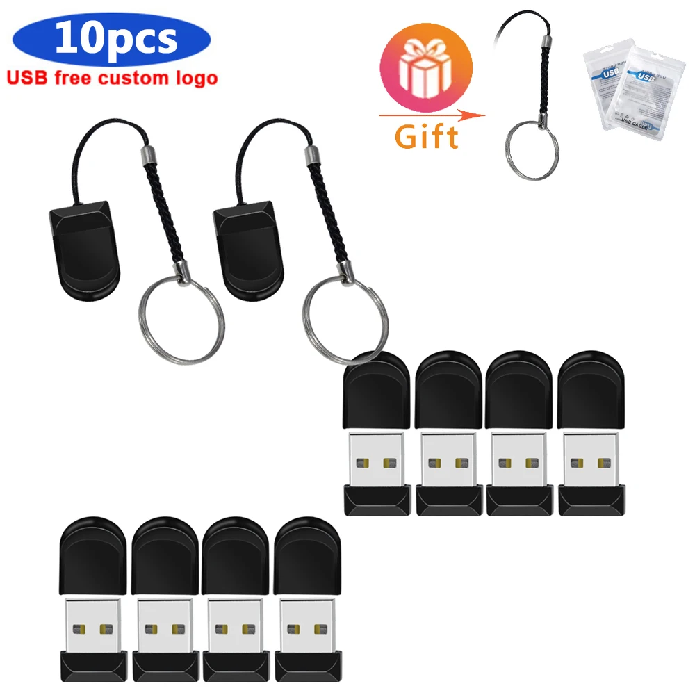 

10pcs/lot mini USB Flash Drive2.0 black pen drive with chain usb memoria stick 64GB 32GB Cle USB 4GB 8GB Pen Drive photography