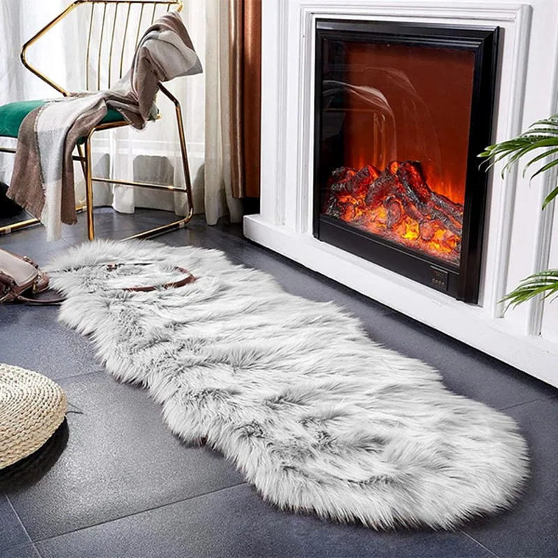

2023 Plush Soft Sheepskin Bedroom Carpet Imitation Wool Pad Long Hair Bedside Mat Sofa Cushion White Rugs Red Living Room Fur