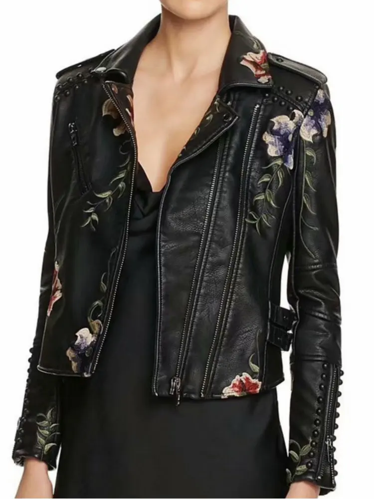 Women High Street Moto Rivet Black Punk Outerwear Biker Coats