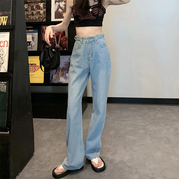 

N0779 Новые прямые джинсы с высокой талией, женский дизайн, чувственные маленькие широкие брюки, джинсы