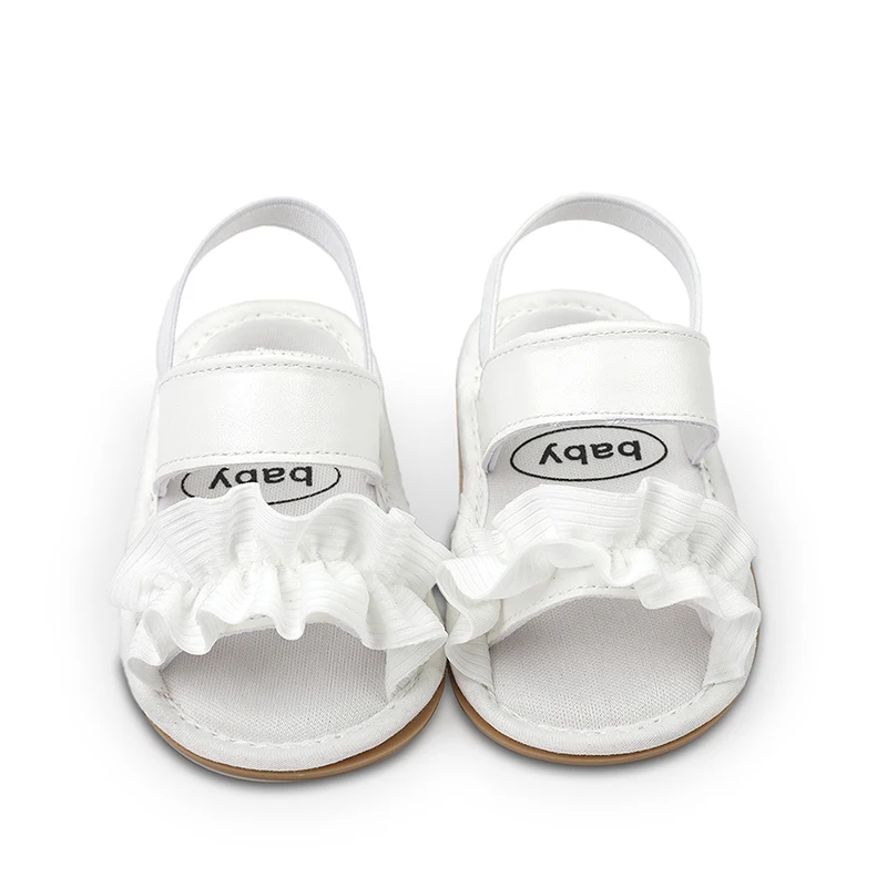 

Летние сандалии для маленьких девочек, туфли на плоской подошве с оборками и открытым носком для маленьких принцесс, обувь для первых шагов