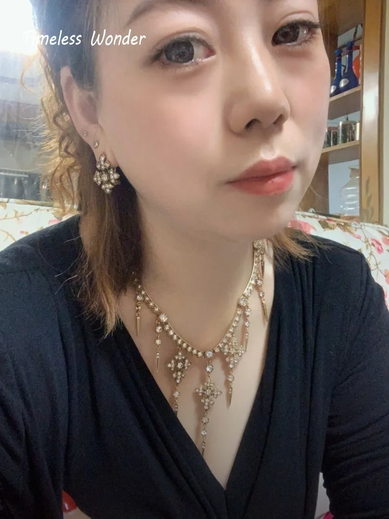 Вневременное чудесное ретро-цирконовое гео-колье с шипами и паве серьги-гвоздики