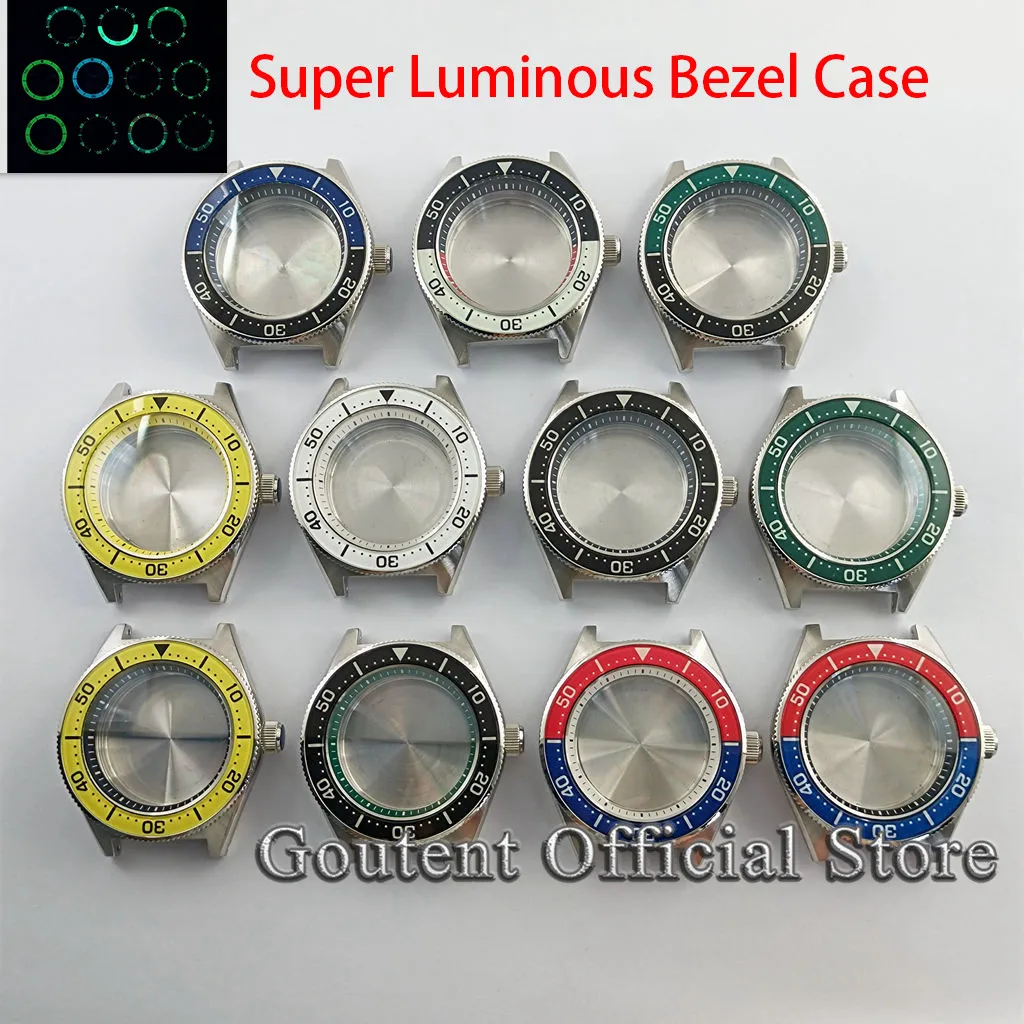 

Goutent 43mm Silver Watch Case Domed Sapphire Glass Super Luminous Ceramic Bezel 200M Waterproof Fit NH35 NH36 4R 6R Movement