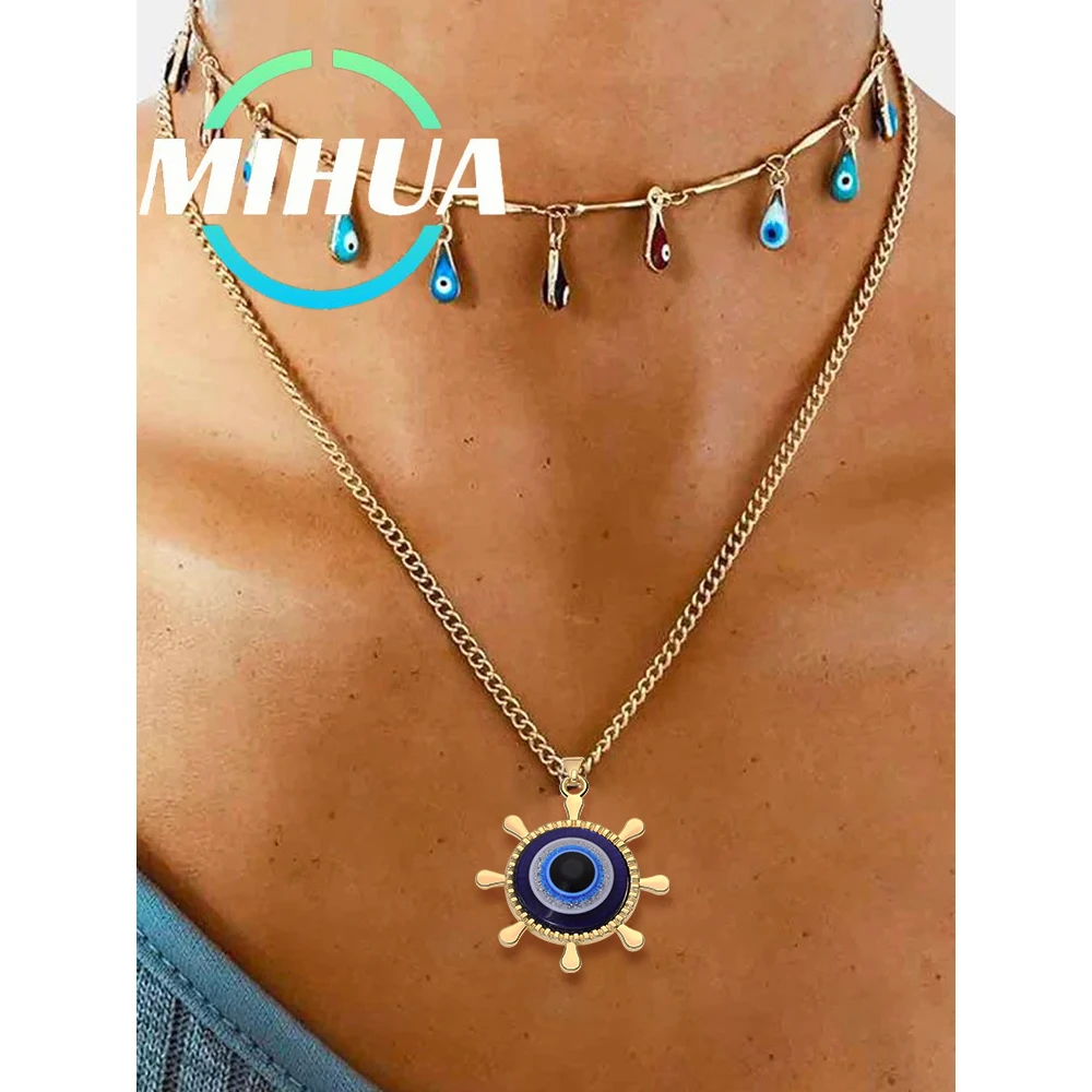 

HUAMI Turkish Evil Eye Pendant Necklace 18k Gold Plated Charms Talisman Bracelet Charms for Jewelry Making DIY Accessories 2023