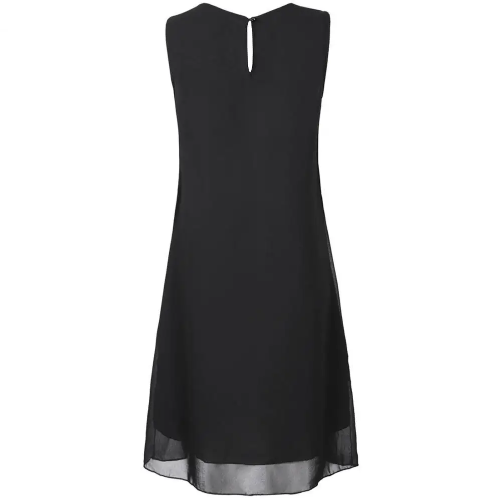 

Wear Resistant Stylish Sequin Decor Vest Dress Above Knee Summer Dress Layered Design for Office