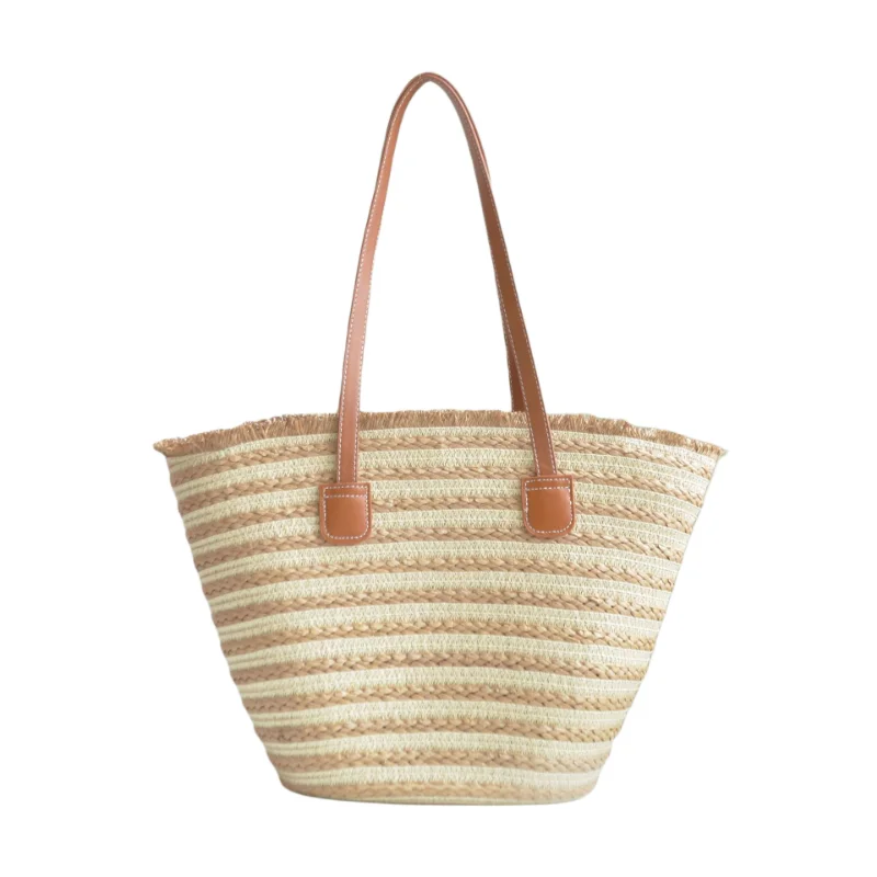 

Short Tassel Straw Bag Women's High Quality Hand Woven Striped Tote Bag Summer Beach Travel Shopping Bags Bolsa Feminina 2023