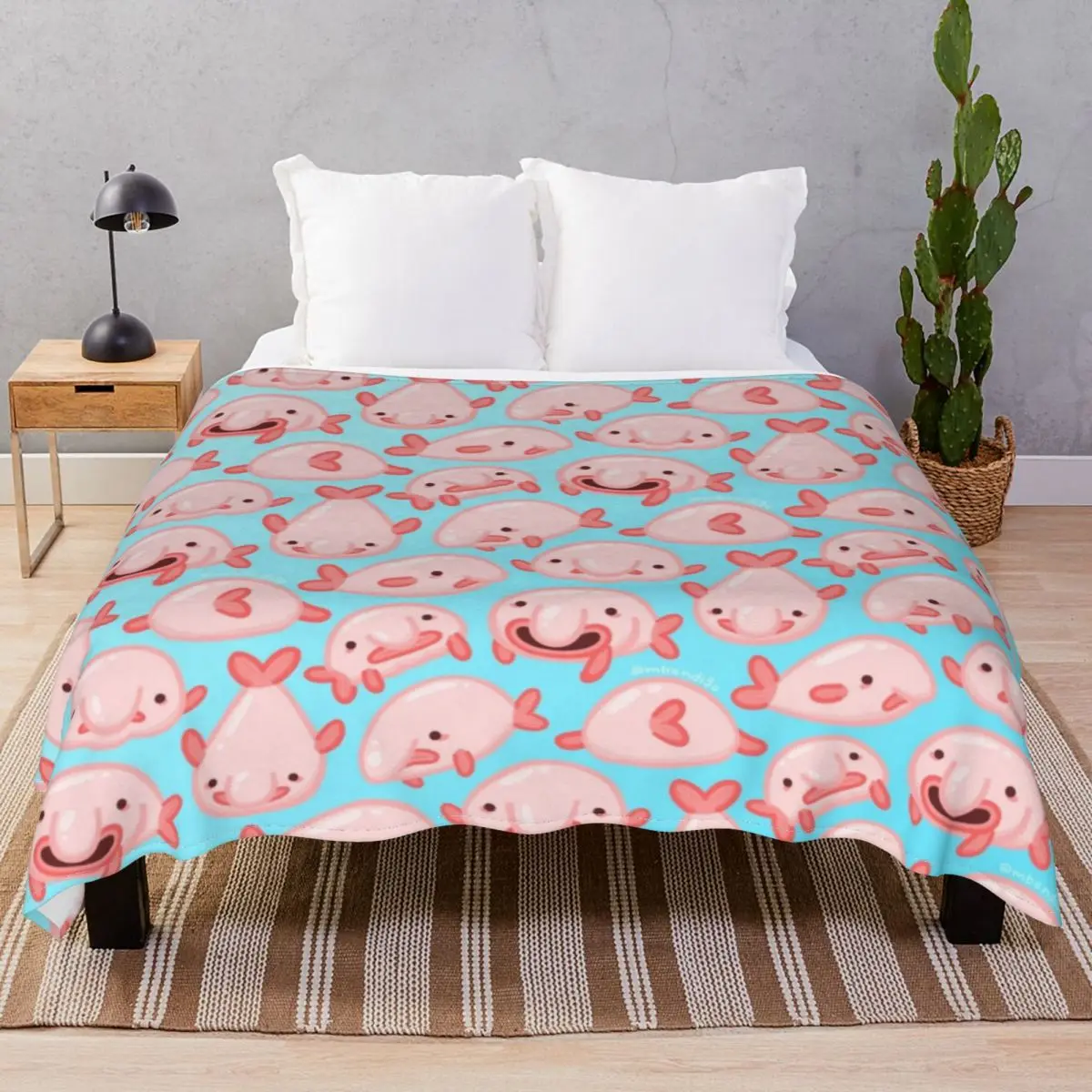 Blobfish Pattern Blankets Flannel Autumn Ultra-Soft Throw Blanket for Bedding Sofa Camp Cinema