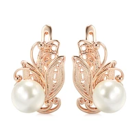 grier 2022 fashion natural pearl girls earring 585 rose gold butterfly hollow flower earrings for women fine jewelry to gifts