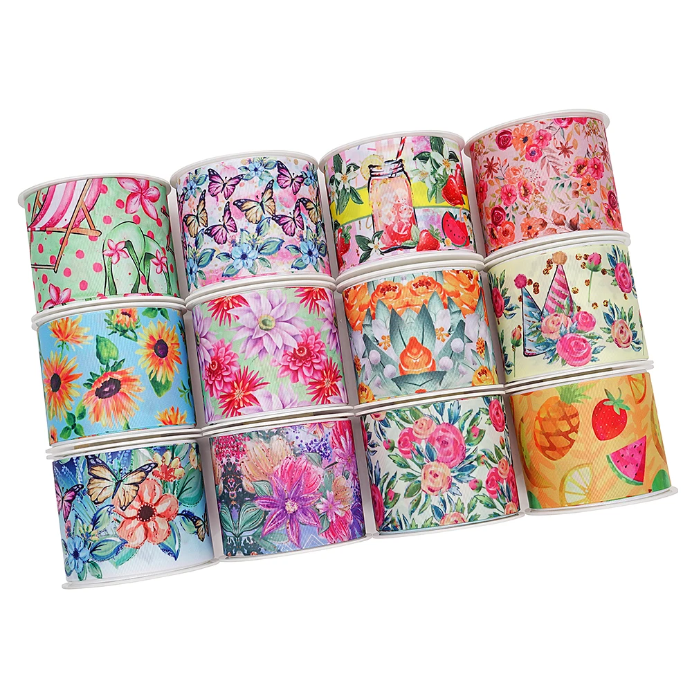 Красивые ленты с цветами мультяшный корсаж/атласная лента принтом для украшения