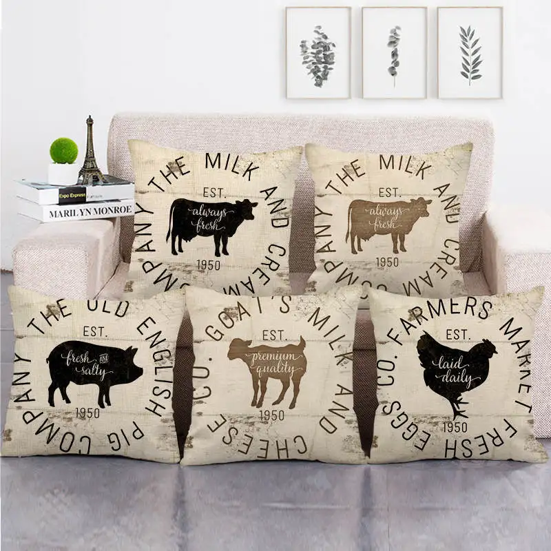 

Farm Animals Pillowcase for Pillow Cute Cow Pig Linen Pillow Case Funny Pillow Cover Sofa Living Room 45X45 Home Decor Chair Bed