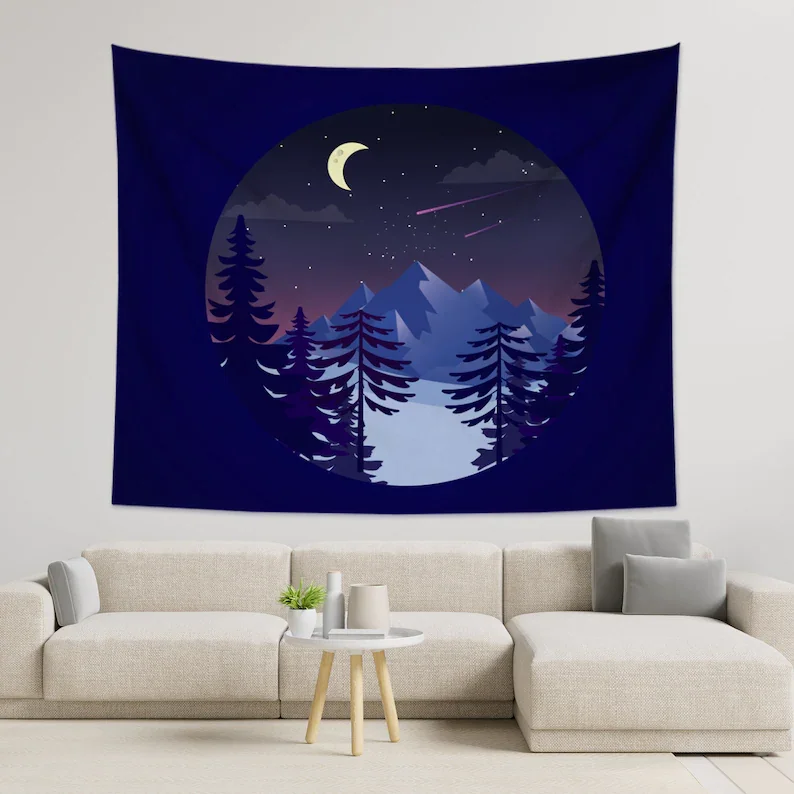

night landscape with mountain Tapestry wall tapestry wall handing wall Art Home Decorations for Living Room Bedroom Dorm Decor