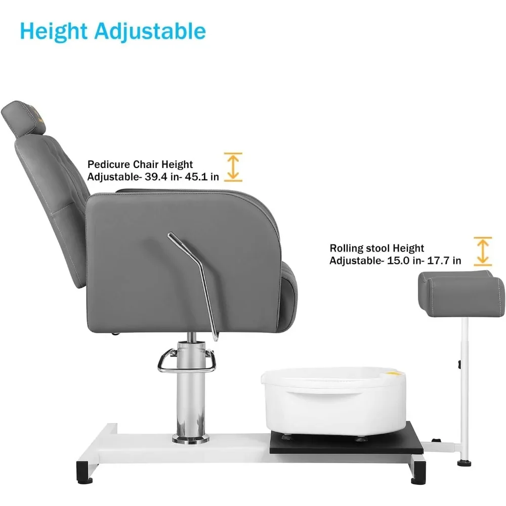 Кресло для педикюра с откидной спинкой массажным бассейном и табуретом ног
