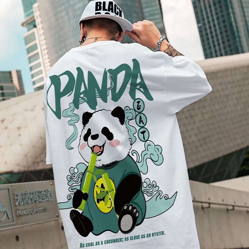 

Кавайная Винтажная Футболка с принтом аниме панды, забавные мужские летние повседневные футболки с коротким рукавом, мужские рандомные топы, мужские футболки y2k