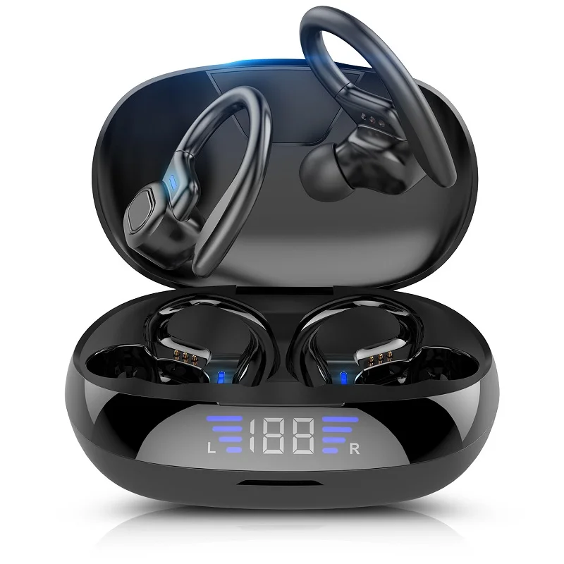 

SHACK auricolari Bluetooth con microfoni Sport gancio per l'orecchio Display a LED cuffie Wireless auricolari Stereo HiFi imperm