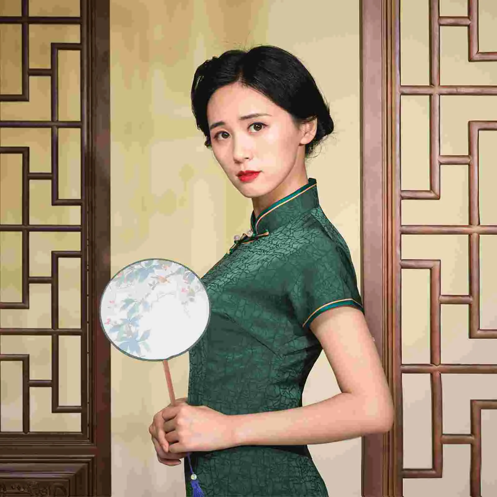 Translucent Silk Fan Exquisite Circular Fandeliers Retro Han Chinese Fans Handheld Dance Round Weddings