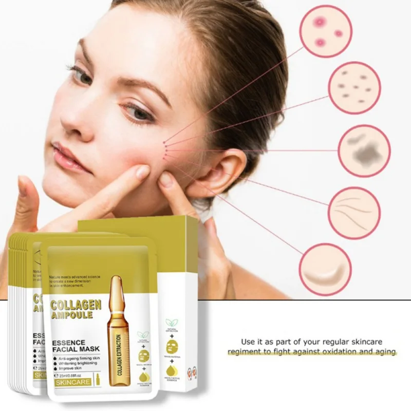 

25ml x 10Pcs Collagen Ampoule Facial Mask Essence Anti-Aging Firming Moisturizing Brightening Soothing for All Skin Types