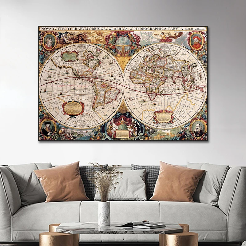 

Vintage World Map Wall Art Canvas Paintings Prints Artwork Aesthetic Living Room Hanging Poster Pictures Bedroom Decoration