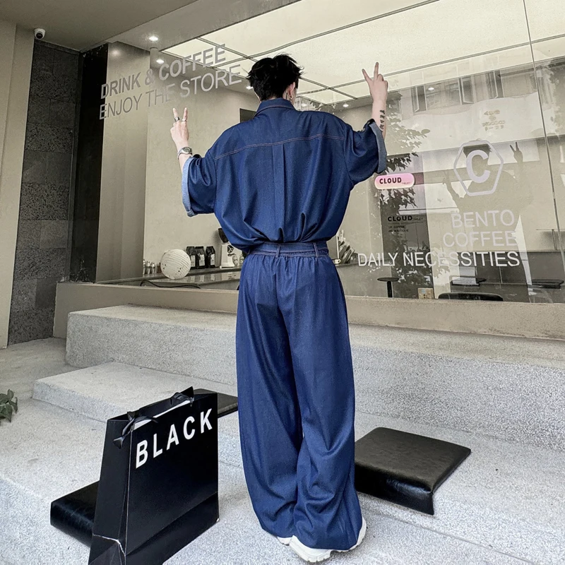 Джинсовый комплект NOYMEI для мужчин однобортная рубашка с отложным воротником и