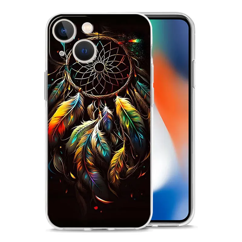 Фото Мягкий прозрачный чехол из ТПУ для iPhone 17, 16, 15, 14, 13, 12, 11 Pro Max, 17 Air, 7, 8 Plus с милым дизайном Мандала и Ловец снов №5