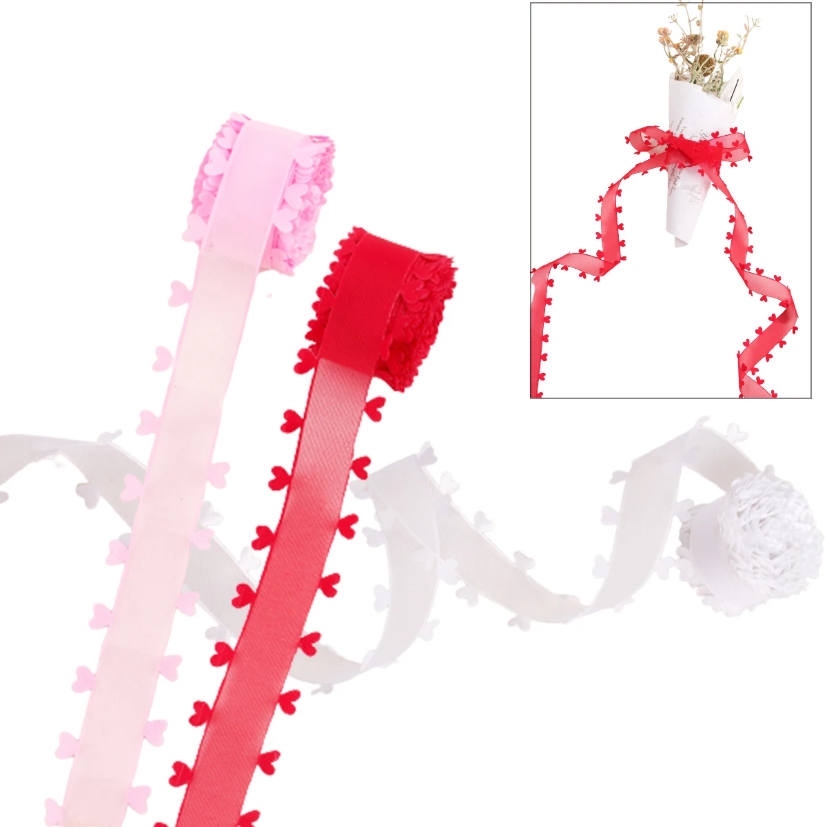 

10Yards Organza Ribbon with Heart Trimming Edges White Pink Red Tulle DIY Handmade Craft Wedding Baby Birthday Giftbox Wraping