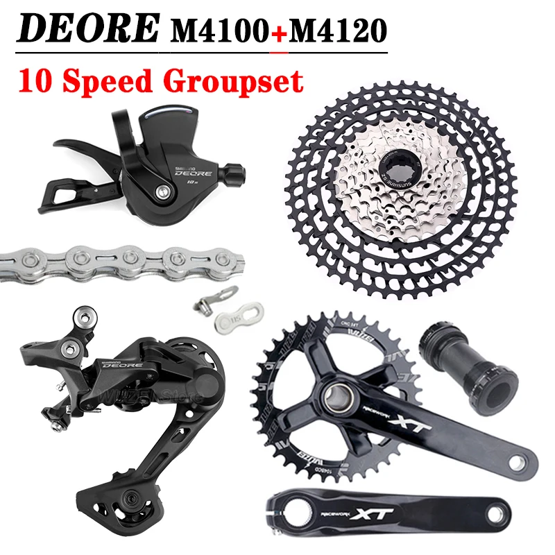 

10 Speed Deore M4100 Mountain Bike Derailleurs M4120 Shifter With VG X10 Chain Flywheel 42/46/50T Cassette XT Crank 10V Groupset