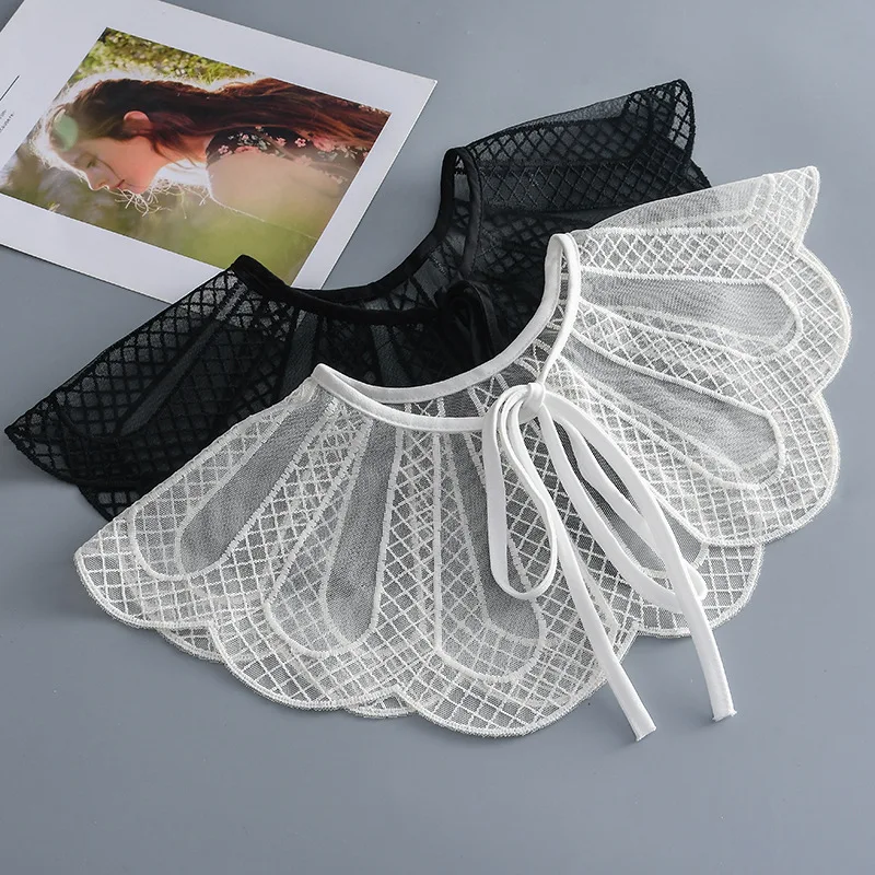 

Sweet Bowknots Lace Embroidery Fake Collars for Women Shirt Detachable Collar Girls Shoulder Wrap Small Shawl False Collar