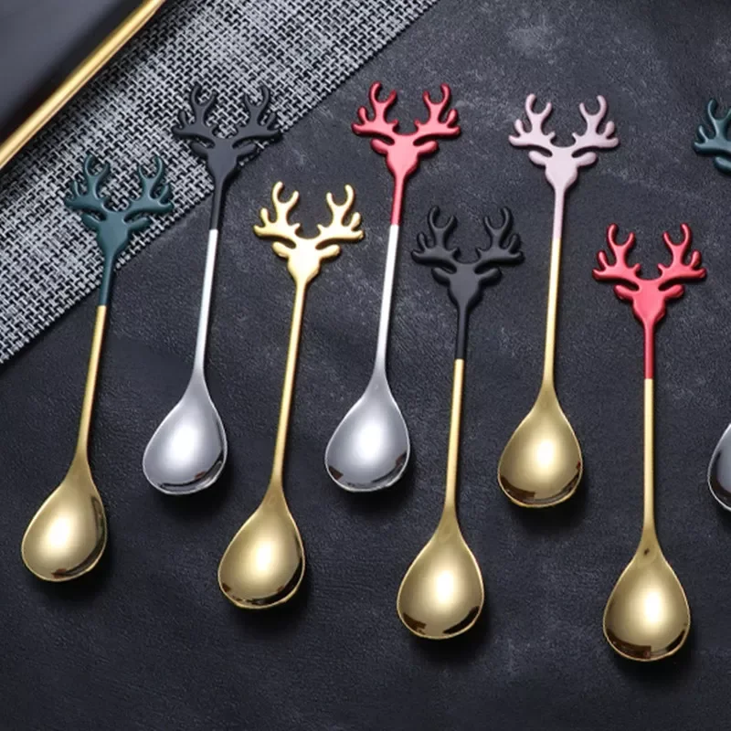 

2021 Merry Christmas Elk Tree Spoons Xmas Party Ornaments Christmas Decorations for Home Table New Year Kerst Noel Gift